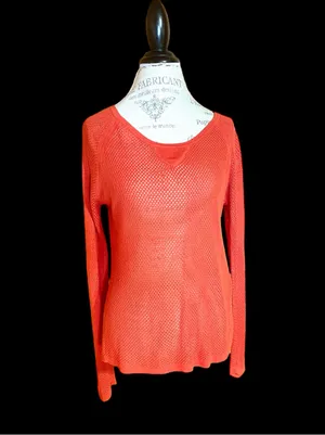 Rag & Bone Katya Orange Lightweight Open Knit Eyelet Sweater, Sz S Retail $178 thumbnail 2