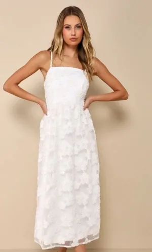 NWT Lulus Delightful Charisma White Embroidered Sequin Mesh Midi Dress Glam Sz S thumbnail 1