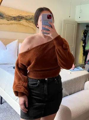 American Threads Brown Off Shoulder Sweater thumbnail 2