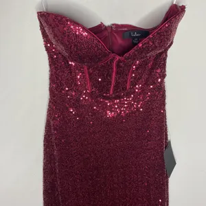 Lulus Boost Your Beauty Wine Red Sequin Strapless Bustier Midi Dress size XS thumbnail 6