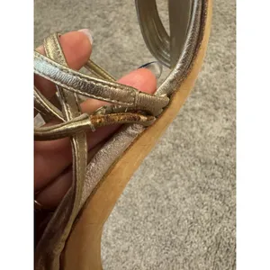 Vintage MANOLO BLAHNIK Metallic Champagne Lace-Up Sandal Stiletto Heels 37.5 thumbnail 11