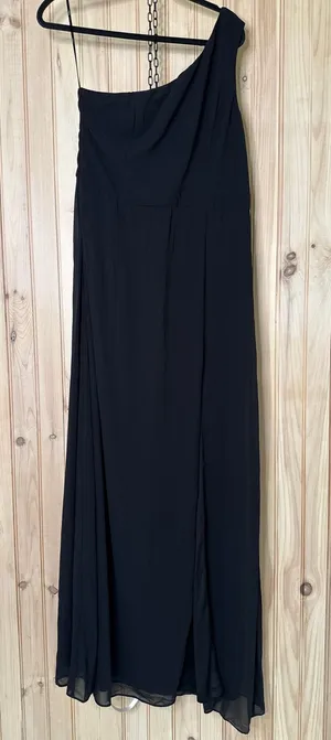 NWT Lulus Black One Shoulder Chiffon Maxi Dress Bridesmaid Wedding Party Sz XL thumbnail 1