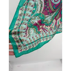 100% Silk Long Rectangle Paisley Scarf Wrap Shawl Teal Boho 18x66" Coastal READ thumbnail 2