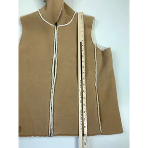 Ralph Lauren Medium Sleeveless Fleece Vest Womens Zip Up‎ Hooded Tan Faux Fur thumbnail 3