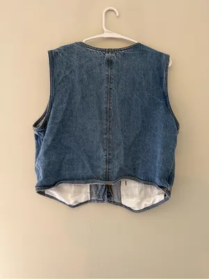 Abercrombie Fitch Denim Vest Button Front Curved Hem Blue XL thumbnail 6