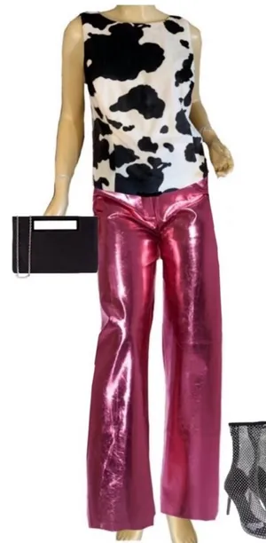 Karen Kane Y2k White & Black Faux Fur Cow Print Blouse Top (10) thumbnail 1