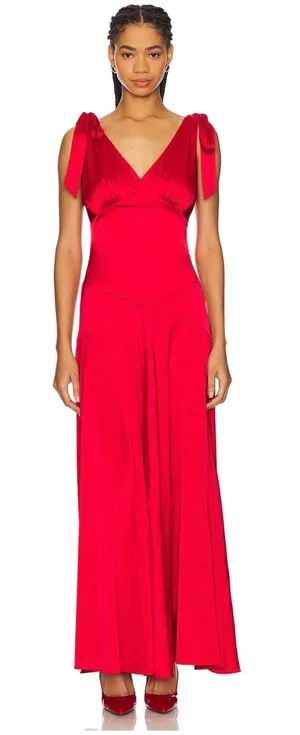 Line & Dot Harles Satin Maxi Dress – Red – Size Small New‎ thumbnail 1