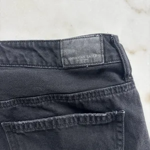 American Eagle Black Denim Mini Skirt Button Fly Frayed RawHem Distressed Size14 thumbnail 3