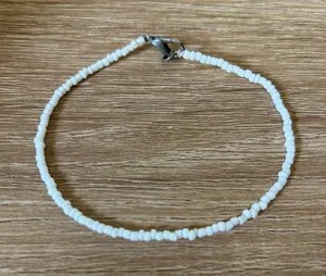 Delicate White Seed Bead Anklet with Lobster Clasp thumbnail 1