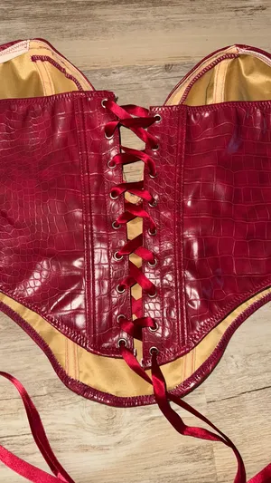 Faux red leather top thumbnail 5