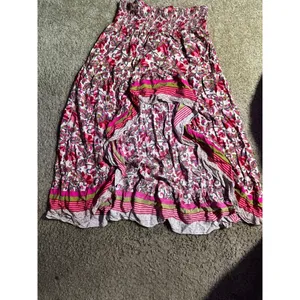 BTFBM Womens Floral High‎ Low Maxi Skirt Pink Green Smocked Waist Boho Size L thumbnail 2