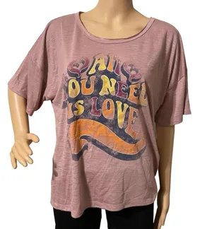 Jessica Simpson NWT Women's Rose Colored "All You Need Is Love" Shirt X-Large thumbnail 1