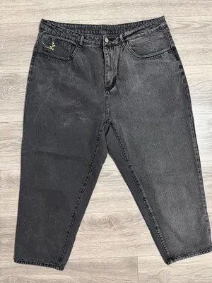 Women Washed Black High Waisted Relaxed Tapered Jeans 36x25 Green Embroidery thumbnail 1