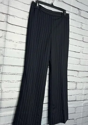 Ann Taylor Y2K Black Wide Leg Pinstripe Retro Pants Baggy SZ 4 High Rise Casual thumbnail 2