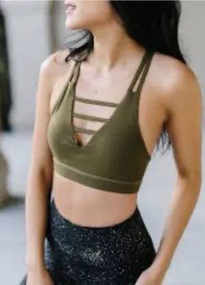 Zyia‎ Active Olive Green Strappy Sports Bra Size M Removable Pads Not Included thumbnail 1