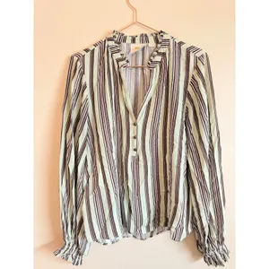 Maeve Blouse Womens Medium Mint‎ Green Brown Striped V-Neck Long Sleeve Top thumbnail 4