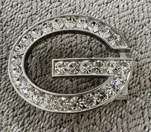 Crystal-Embellished 'G' Belt Buckle - Silver Clear Rhinestones thumbnail 1