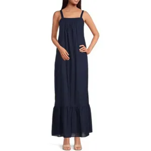 LDT Blair Flounce Maxi Dress Size 2 Navy Blue Resort Coastal Sundress thumbnail 2