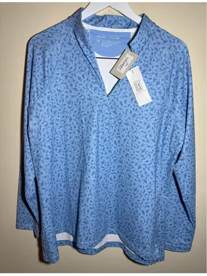 Peter Millar Floral Quarter Zip Pullover Blue White Size XL thumbnail 1