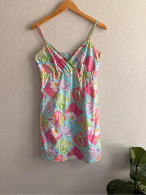 VTG Lilly Pulitzer Sleeveless Lined Multicolored Floral Check V Neck Dress Sz 6 thumbnail 2
