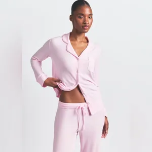 SKIMS NWT Sleep Long Sleeve Soft Pajama Set Pink Bloom Size XXS thumbnail 4