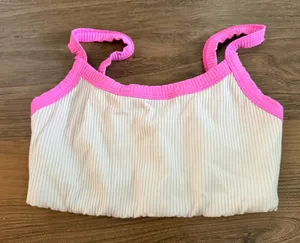 Year of Ours White Sports Bra Ribbed Pink thumbnail 1