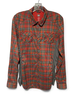 REI Co-op Plaid Shirt Long Sleeve Orange Gray Blue Medium thumbnail 1