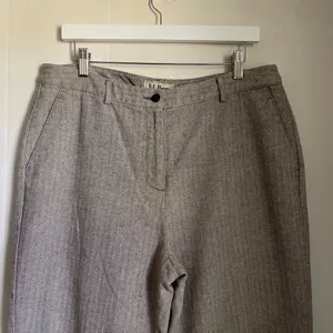 LL Bean Classic Fit Herringbone Pants Tan Womens 14 Flat Front Trousers Straight thumbnail 3