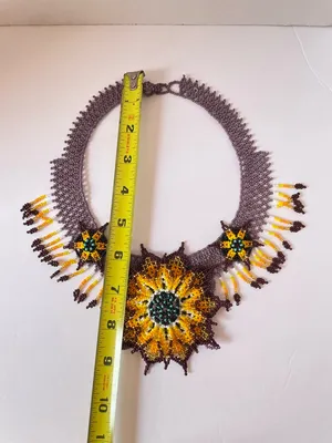 Handmade Sunflower Seed Bead Jewelry Set - Yellow & purple multicolor thumbnail 5