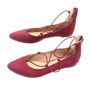 Report Flats Womens 7.5 Bell Burgundy Lace Up Pointed Toe Faux Suede Excellent thumbnail 1