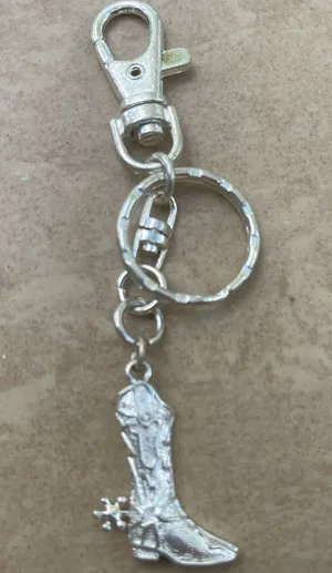 Boutique Silver Tone Western Cowgirl Boot with Spur Keychain Purse Charm thumbnail 1