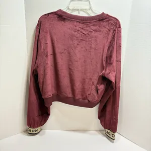 True Religion Women's L Burgundy Velour Cropped Sweatshirt Gold Logo Cuffs thumbnail 3