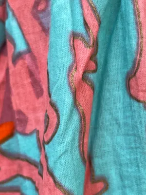 Debbie Katz Tala Pant Sea, Boho Wide-Leg Tiered Pants in Aqua & Coral - L thumbnail 6