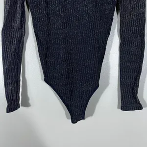 Free People Intimately Ribbed Metallic Bodysuit Navy Gold Sparkle Size XS/S thumbnail 3