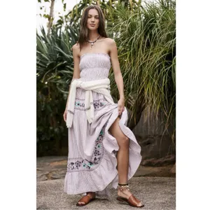 Free People Bohemian Embroidered Floral Kalani Strapless Midi Dress Size XL thumbnail 4