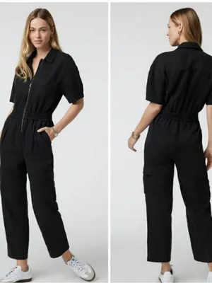 VUORI Short Sleeve Coastline Jumpsuit ~ Black XS twill thumbnail 2