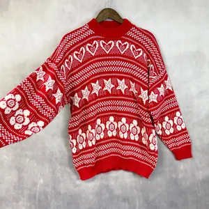 Vintage Fair Isle Sweater Womens M/L Hearts Stars Flowers Indie Nordic Cabin USA thumbnail 5