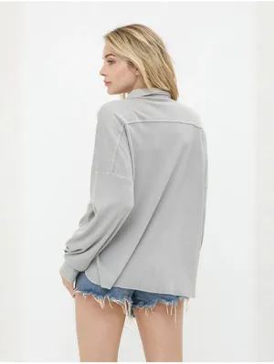 NWT Blue B Collection Medium Heather Grey Thermal Knit Button-Down Shacket Shirt thumbnail 3