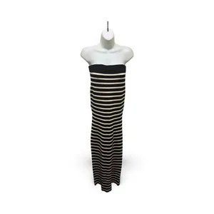 J. Crew Cyan Striped black White Strapless Knit Maxi Tube Dress L Resort Wear thumbnail 3