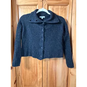 Madewell Wool Blend Ribbed Cardigan Button‎ Sweater Womens S Gray Crop Collared thumbnail 2