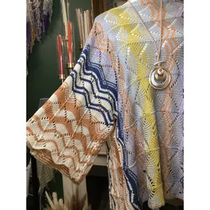 Easel Los Angeles Womens Large Multi Color Chevron Open‎ Knit Oversized Sweater thumbnail 3