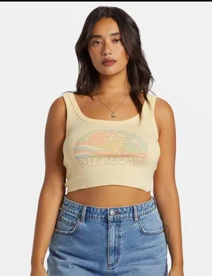 Nwt Billabong Escape Nature Cropped Womens Tank - Retro Yellow thumbnail 1