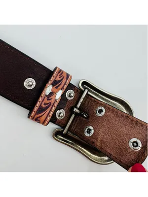 NWOT Women's Nocona Western Sunflower Embossed Leather Belt Brown Silver thumbnail 4
