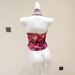 Edgy Printed Halter Corset Top Women Metal Ring thumbnail 4
