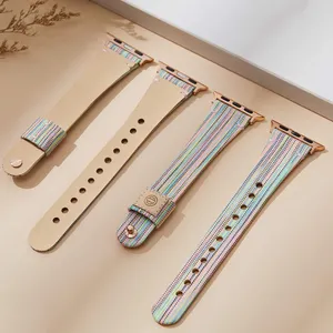 Slim Fabric Canvas Soft Leather Lining & Snap Button Apple Watch Band 42/44/45MM thumbnail 4
