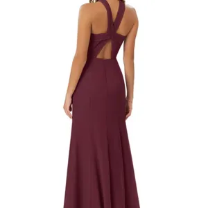 Azazie Burgundy Halter Wedding Dress thumbnail 4