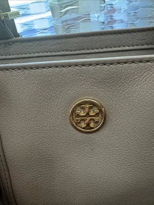 Tory Burch gray Pebbled Leather Tote with Gold Logo thumbnail 2