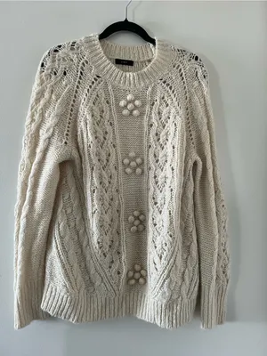J Crew Cream Chunky Knit Alpaca Wool Blend Cable Knit Sweater Medium Oversized thumbnail 1