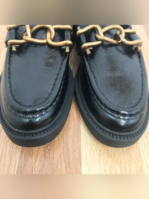 STEVE MADDEN Karmine Black Leather Loafer Size 5‎ Gold Chain Womens Classic thumbnail 3