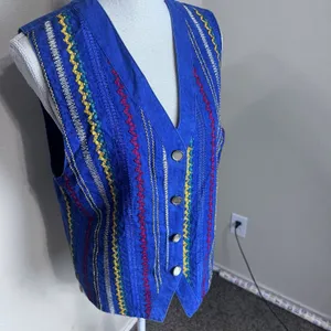Vintage Starfire Vest Womens Medium Denim Embroidered Ribbon Stripe Southwestern thumbnail 2